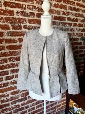 The Limited Collarless Peplum Tweed Blazer Jacket Heather Grey